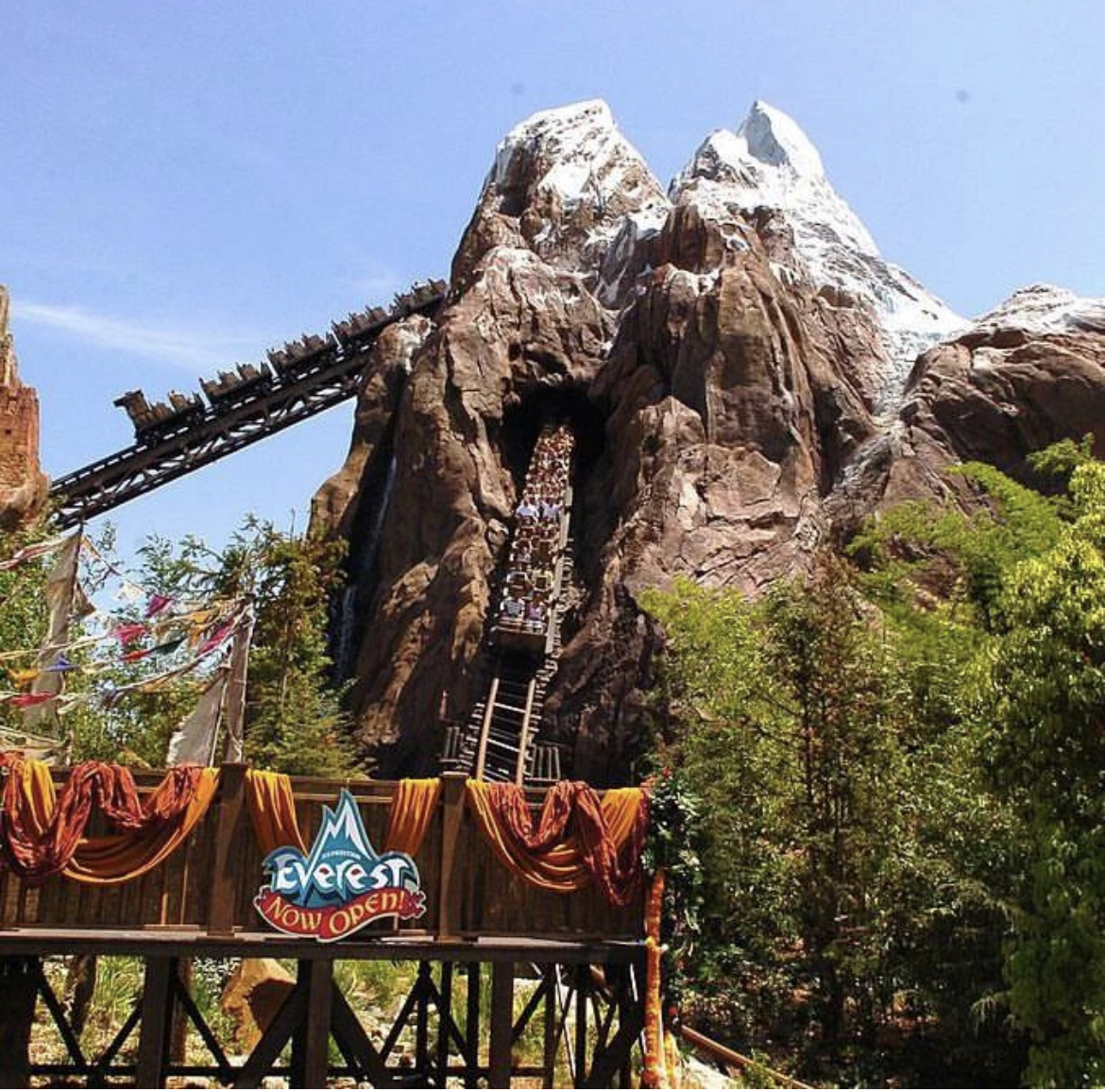 Expedition Everest Roller Coaster at Disney's Animal Kingdom Expedition Everest roller coaster descending the mountain at Disney's Animal Kingdom